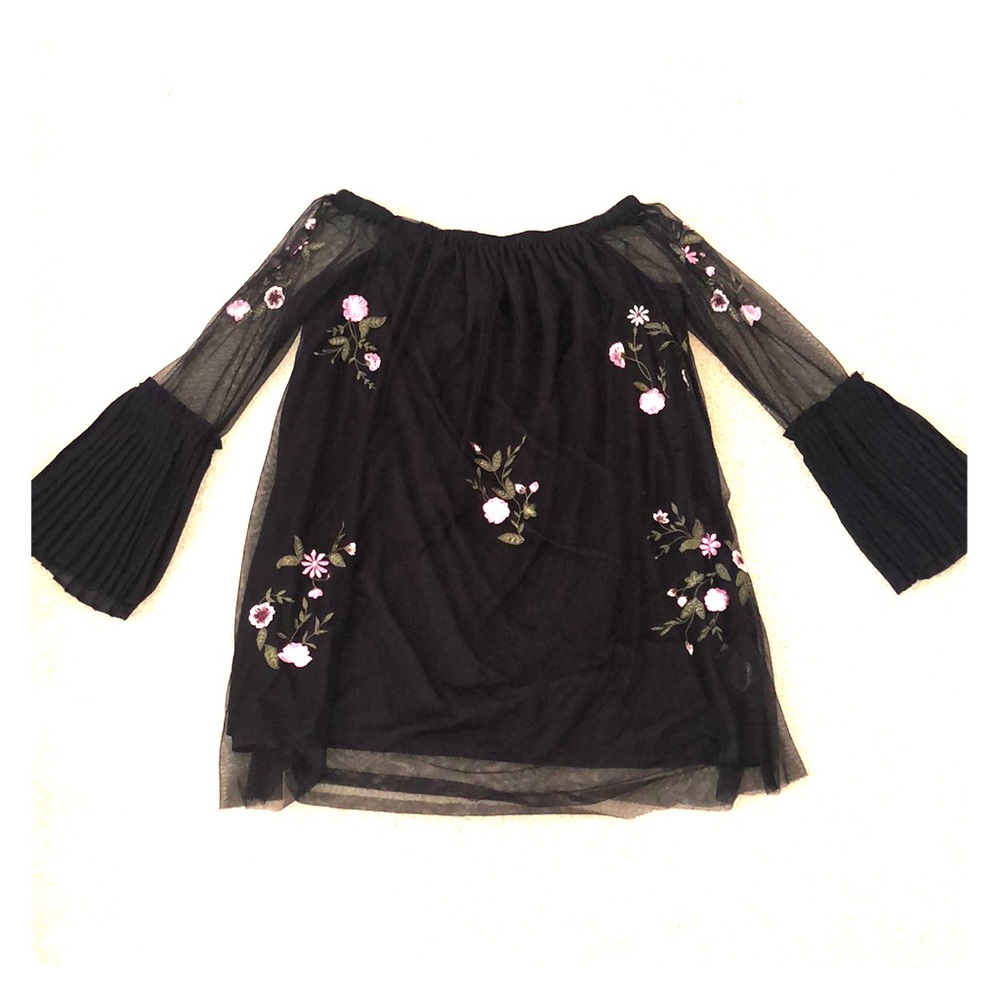 Black Spring Dress with flower stitching.